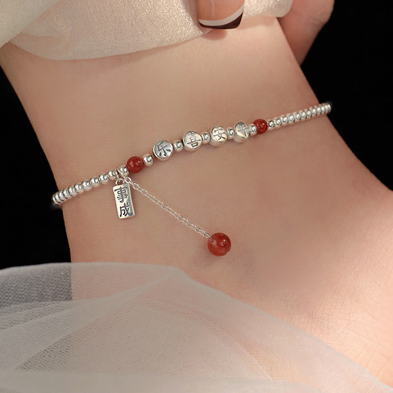 Fortune Jewel 925 Sterling Silver Small Beads Red Agate Peace And Joy Blessing Anklet