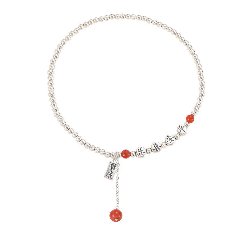 Fortune Jewel 925 Sterling Silver Small Beads Red Agate Peace And Joy Blessing Anklet