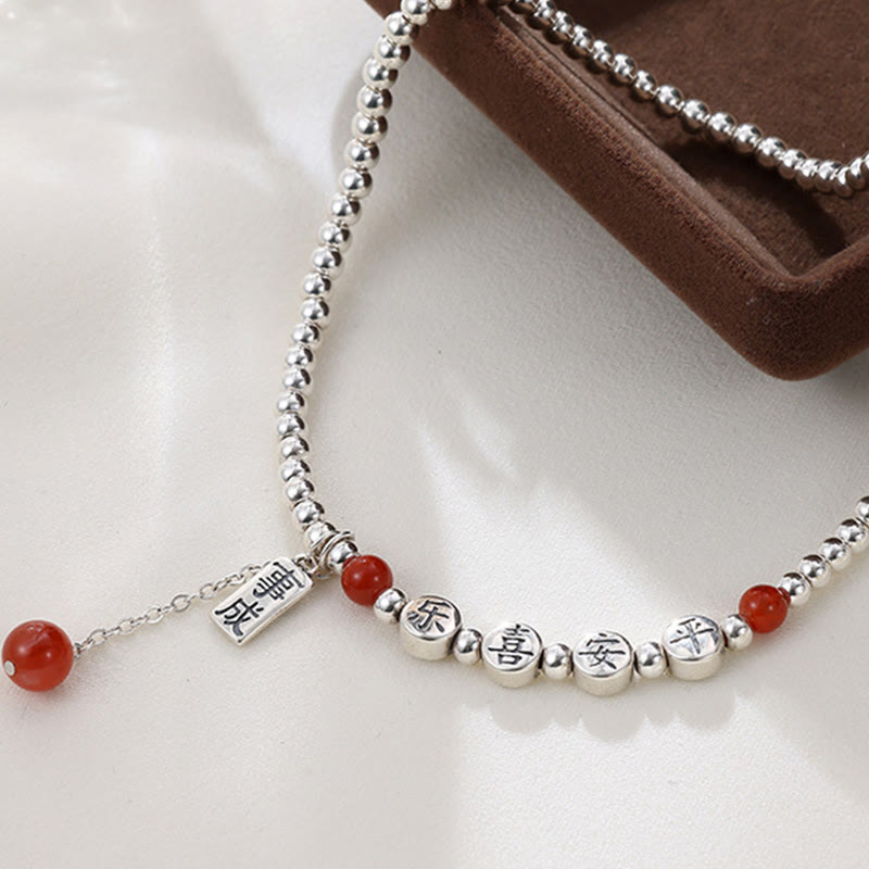 Fortune Jewel 925 Sterling Silver Small Beads Red Agate Peace And Joy Blessing Anklet