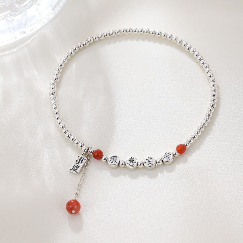 Fortune Jewel 925 Sterling Silver Small Beads Red Agate Peace And Joy Blessing Anklet