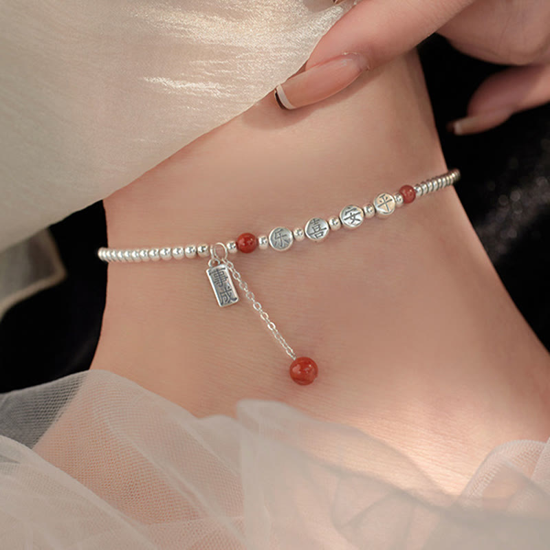 Fortune Jewel 925 Sterling Silver Small Beads Red Agate Peace And Joy Blessing Anklet