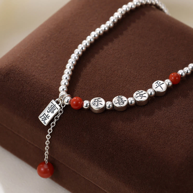 Fortune Jewel 925 Sterling Silver Small Beads Red Agate Peace And Joy Blessing Anklet