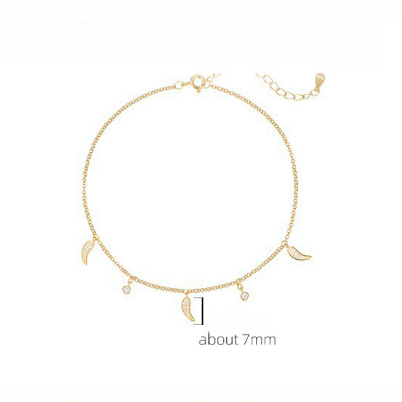 Fortune Jewel 925 Sterling Silver Zircon Little Pepper Charm Protection Anklet