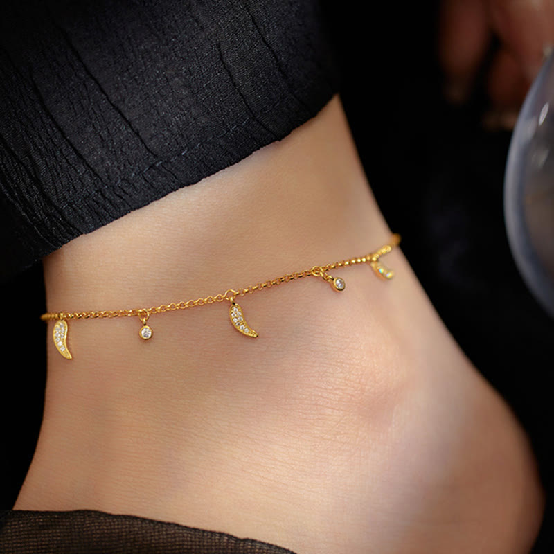 Fortune Jewel 925 Sterling Silver Zircon Little Pepper Charm Protection Anklet