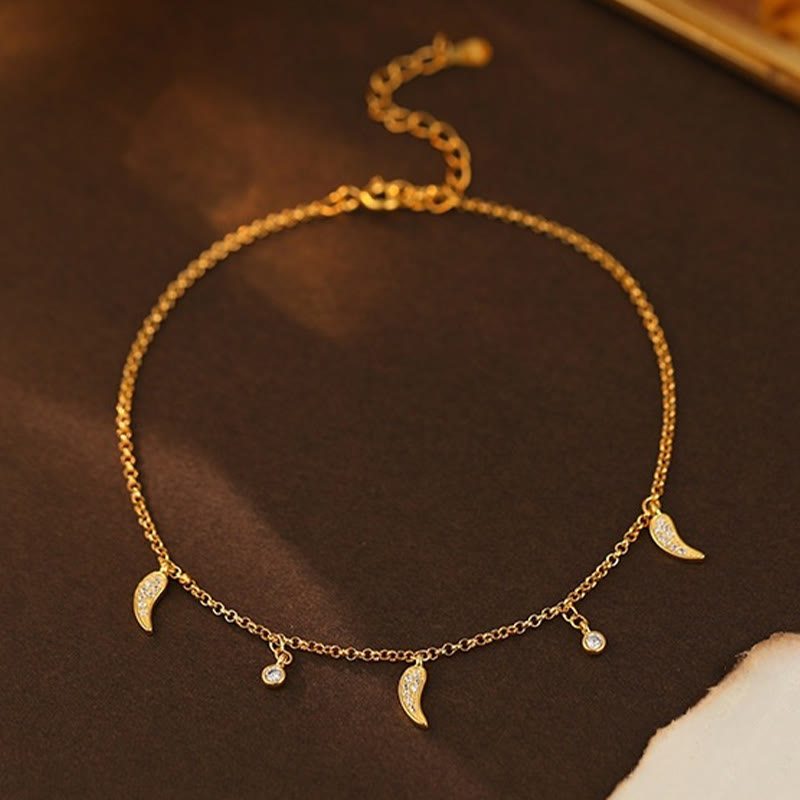 Fortune Jewel 925 Sterling Silver Zircon Little Pepper Charm Protection Anklet