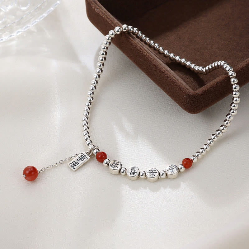 Fortune Jewel 925 Sterling Silver Small Beads Red Agate Peace And Joy Blessing Anklet