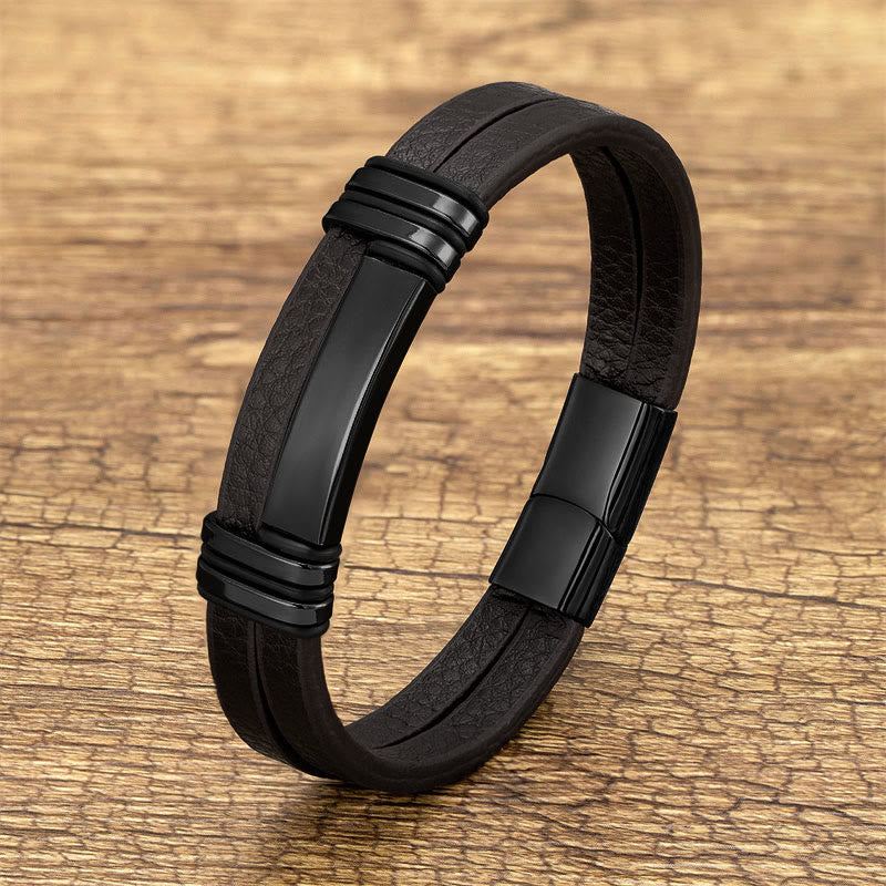 Fortune Jewel Brown Leather Titanium Steel Buckle Balance Bracelet