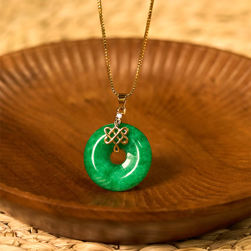 Fortune Jewel Natural Cyan Jade Peace Buckle Chinese knot Success Necklace Pendant