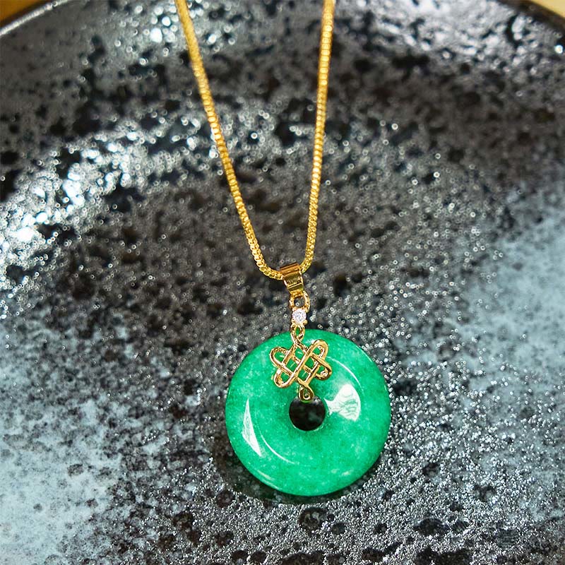 Fortune Jewel Natural Cyan Jade Peace Buckle Chinese knot Success Necklace Pendant