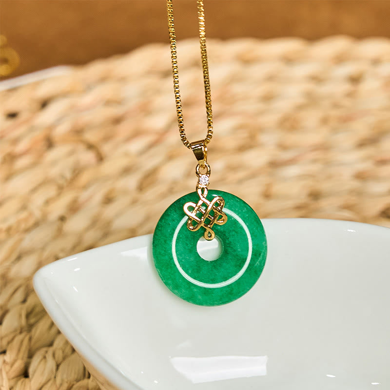 Fortune Jewel Natural Cyan Jade Peace Buckle Chinese knot Success Necklace Pendant