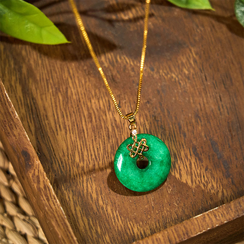 Fortune Jewel Natural Cyan Jade Peace Buckle Chinese knot Success Necklace Pendant
