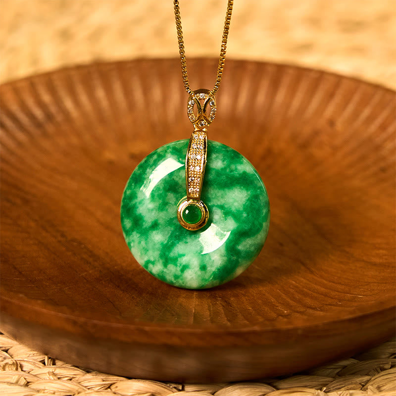 Fortune Jewel Natural Cyan Jade Peace Buckle Healing Necklace Pendant