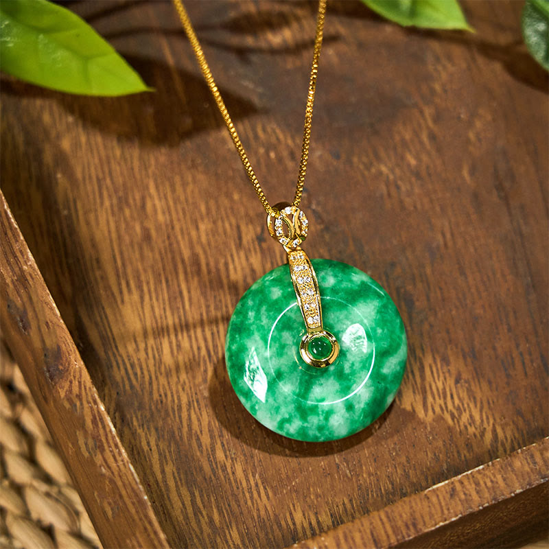 Fortune Jewel Natural Cyan Jade Peace Buckle Healing Necklace Pendant