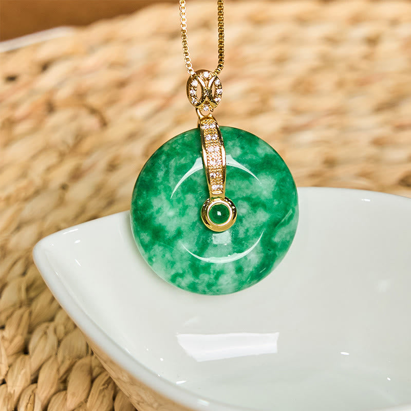 Fortune Jewel Natural Cyan Jade Peace Buckle Healing Necklace Pendant