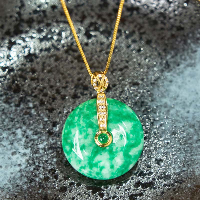 Fortune Jewel Natural Cyan Jade Peace Buckle Healing Necklace Pendant