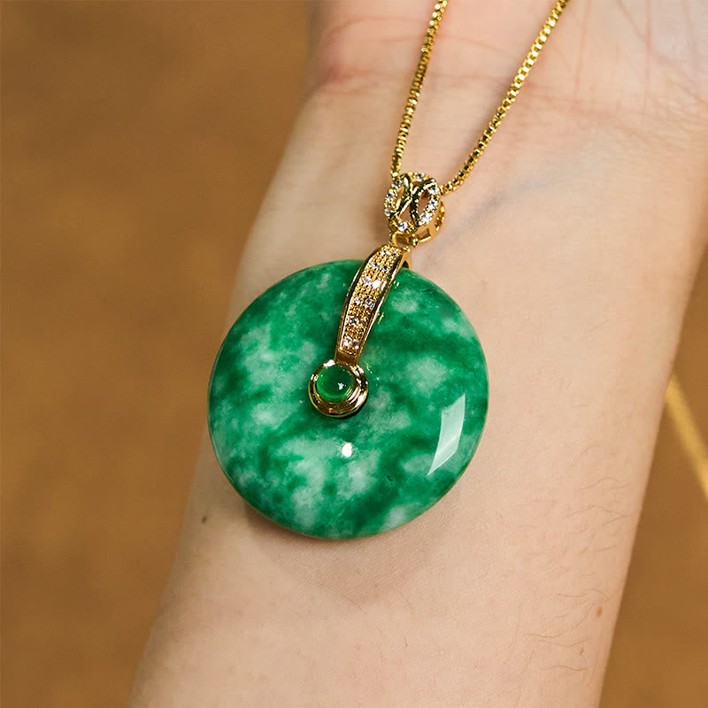 Fortune Jewel Natural Cyan Jade Peace Buckle Healing Necklace Pendant