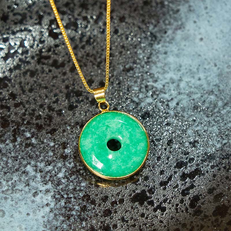 Buddha Stones Natural Cyan Jade Peace Buckle Healing Luck Necklace Pendant