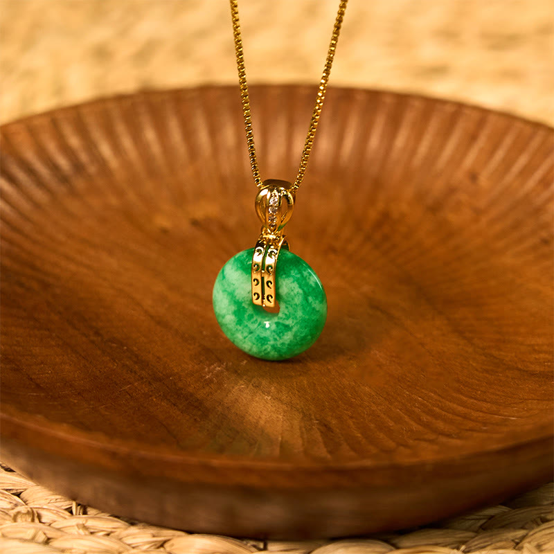 Fortune Jewel Cyan Jade Peace Buckle Healing Luck Necklace Pendant