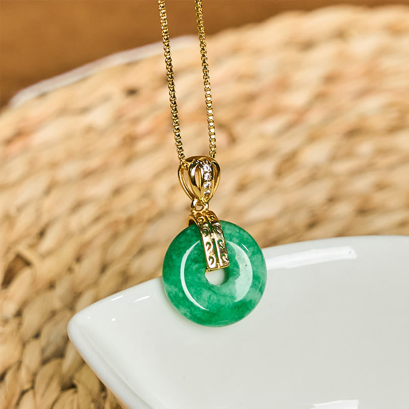 Fortune Jewel Cyan Jade Peace Buckle Healing Luck Necklace Pendant