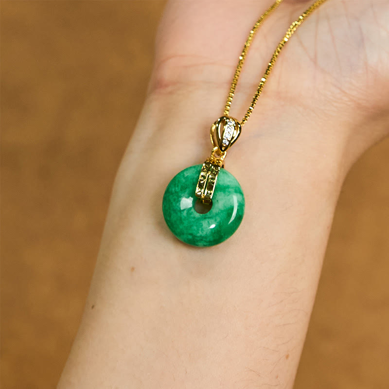 Fortune Jewel Cyan Jade Peace Buckle Healing Luck Necklace Pendant
