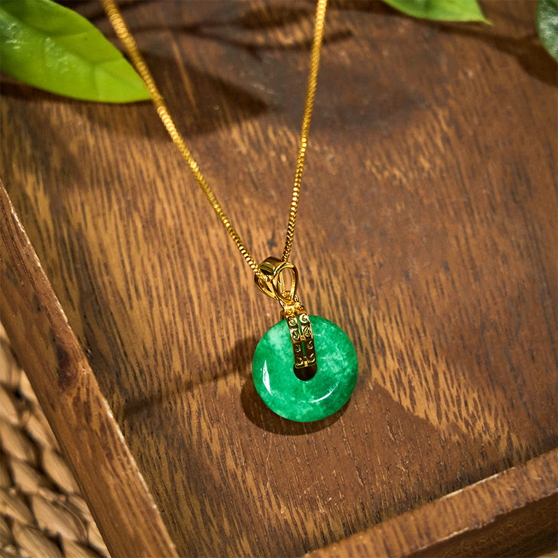 Fortune Jewel Cyan Jade Peace Buckle Healing Luck Necklace Pendant