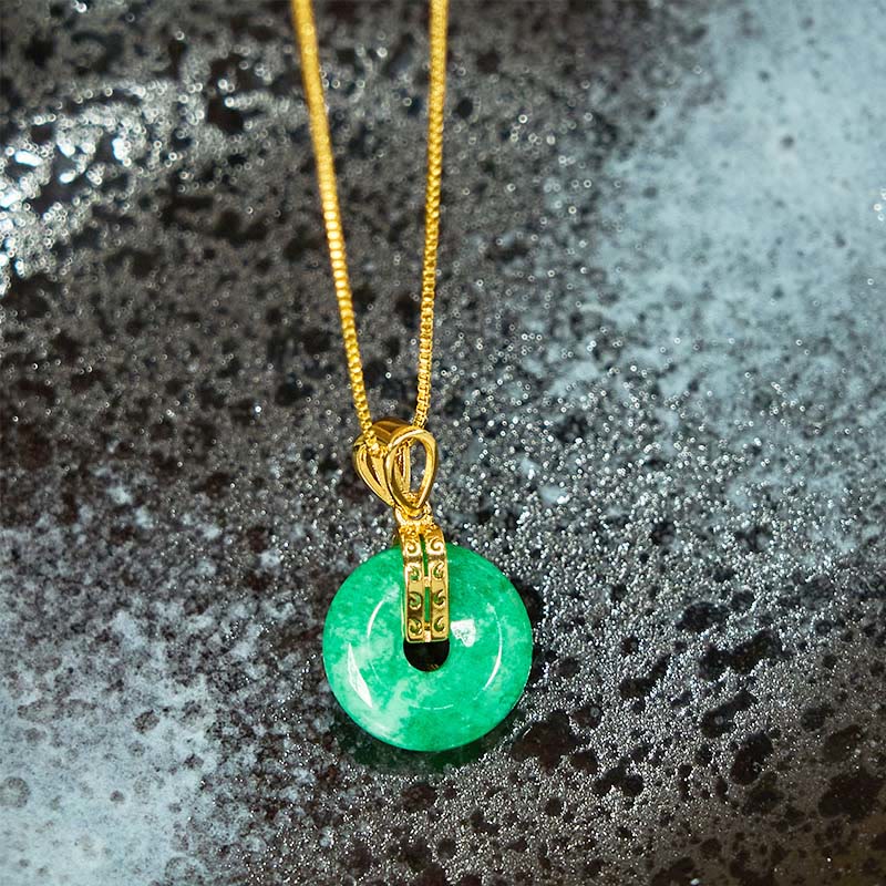 Fortune Jewel Cyan Jade Peace Buckle Healing Luck Necklace Pendant