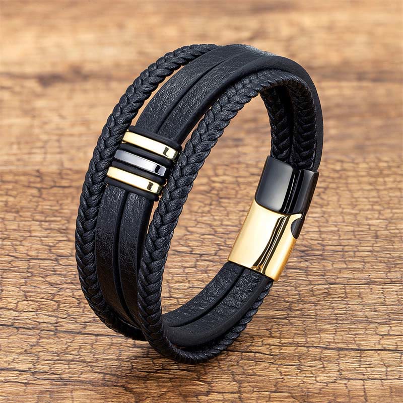 Fortune Jewel Handmade Braided Leather Calm Titanium Steel Buckle Bracelet