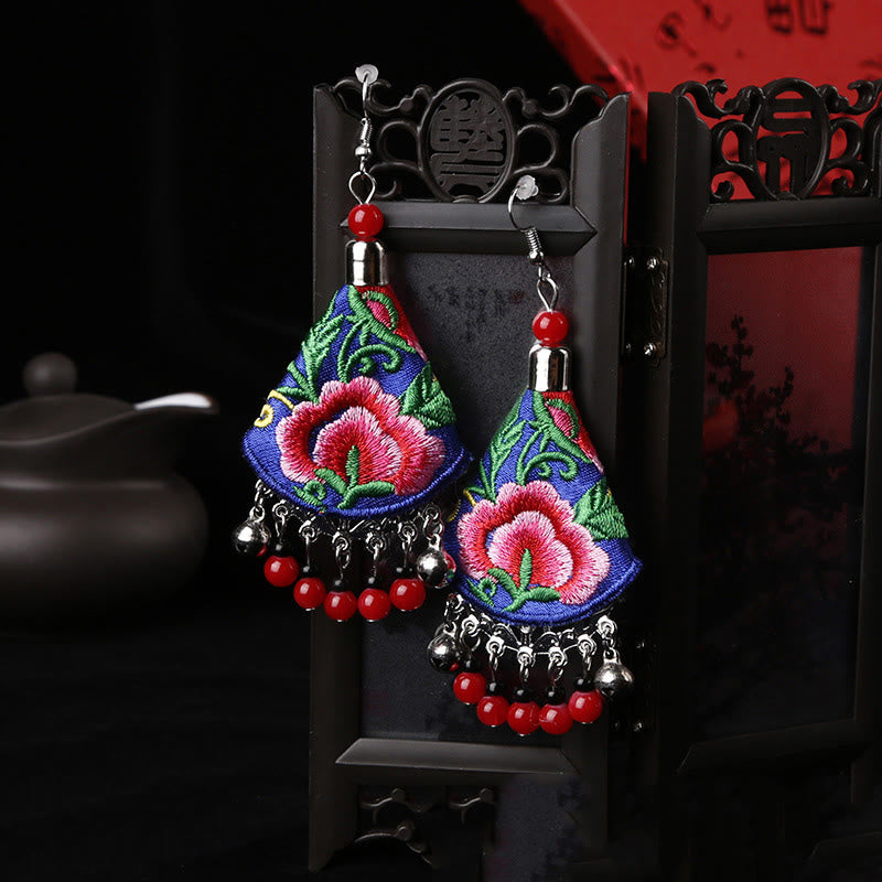 Fortune Jewel Handmade Yi Embroidery Flower Harmony Earrings