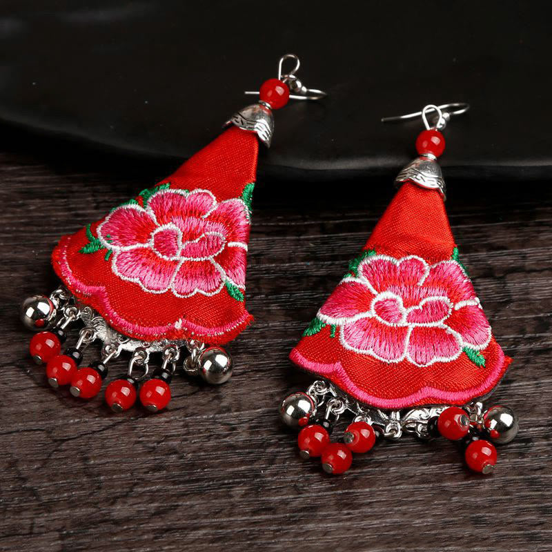 Fortune Jewel Handmade Yi Embroidery Flower Harmony Earrings