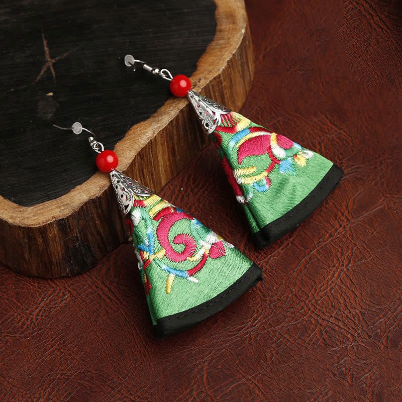 Fortune Jewel Handmade Fan-shaped Yi Embroidery Harmony Earrings