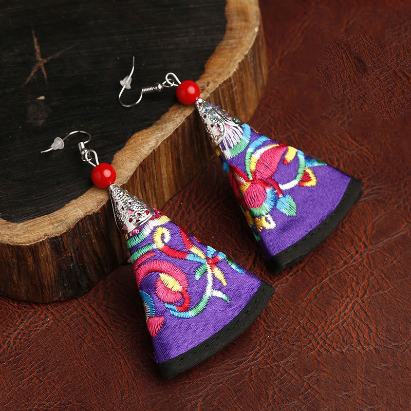 Fortune Jewel Handmade Fan-shaped Yi Embroidery Harmony Earrings