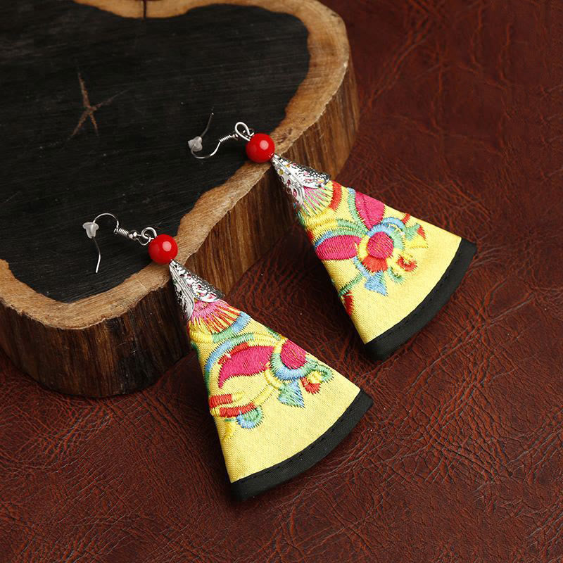 Fortune Jewel Handmade Fan-shaped Yi Embroidery Harmony Earrings