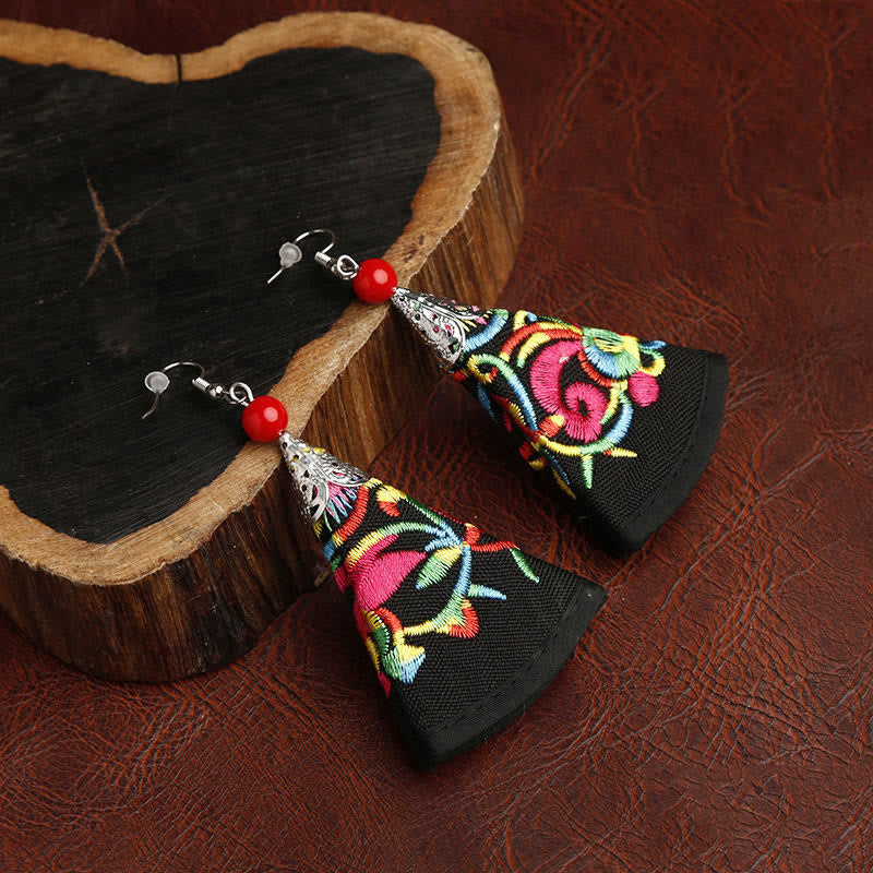 Fortune Jewel Handmade Fan-shaped Yi Embroidery Harmony Earrings