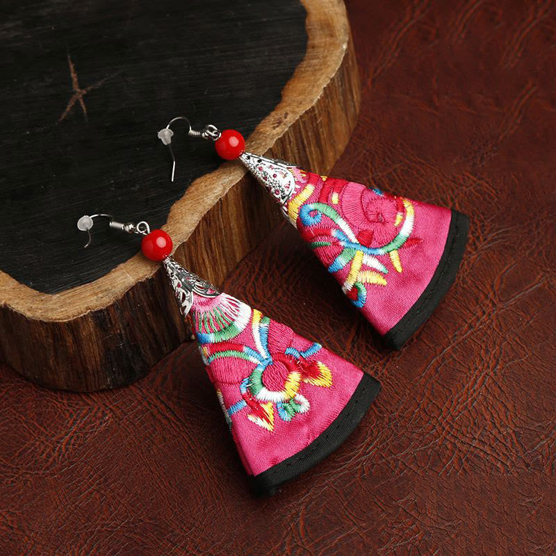 Fortune Jewel Handmade Fan-shaped Yi Embroidery Harmony Earrings