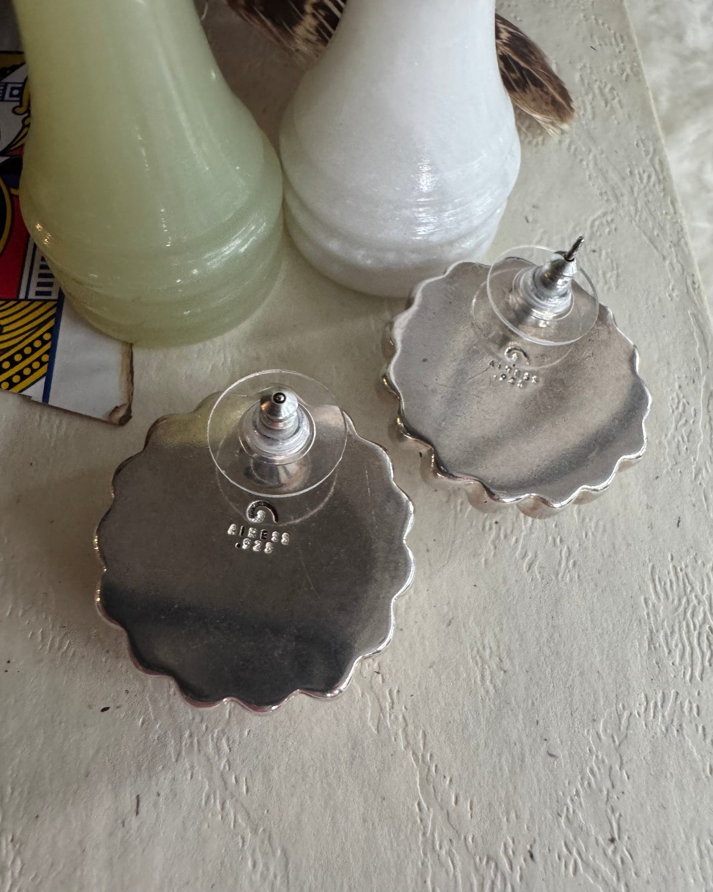 Vintage 925 Sterling Silver Beaded Dome Earrings