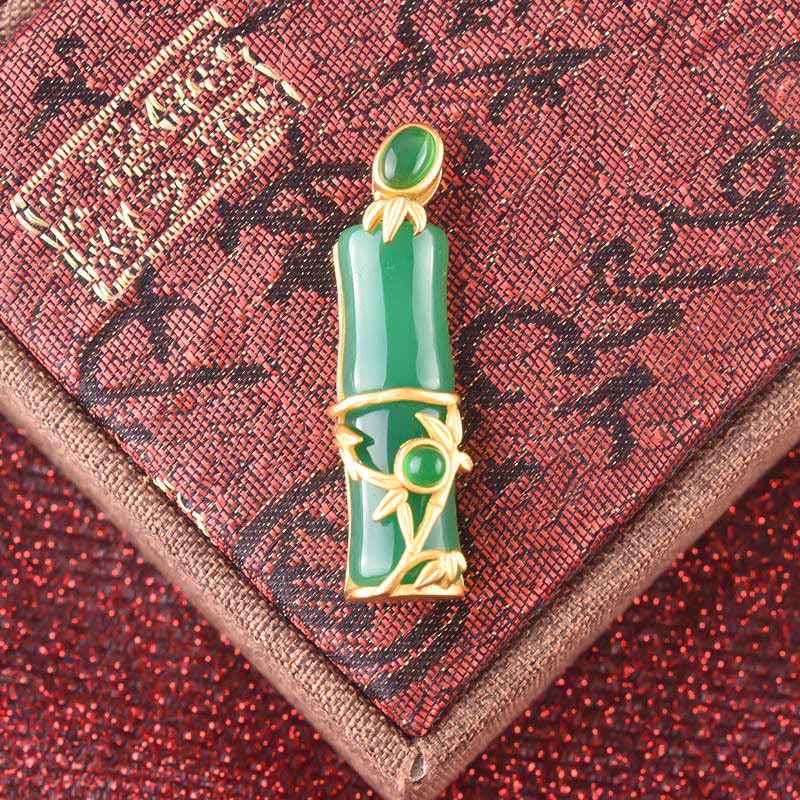 Fortune Jewel White Jade Cyan Jade Bamboo Protection Necklace Pendant