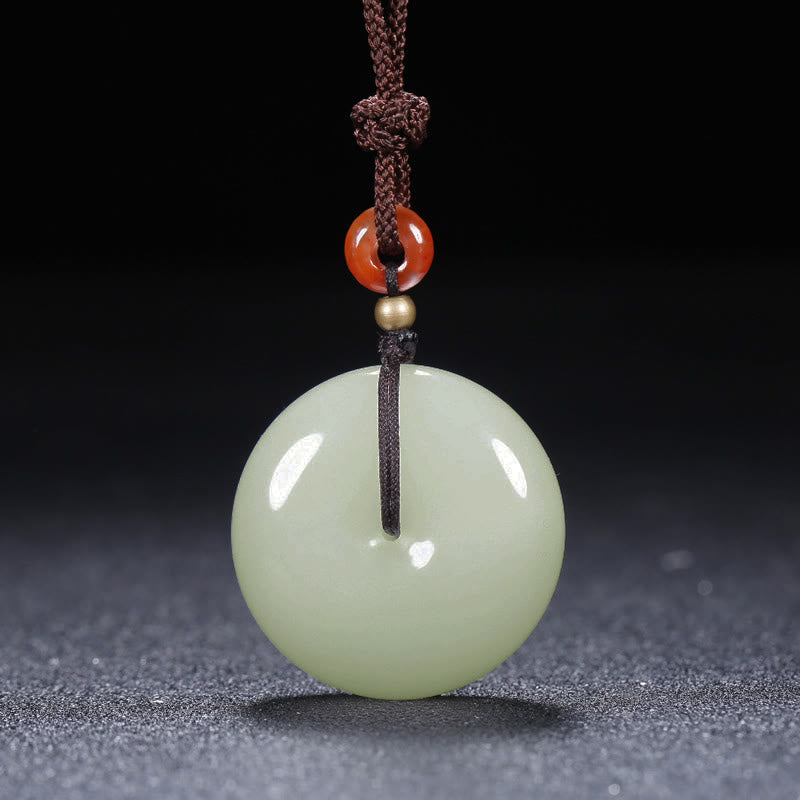 Fortune Jewel Round Hetian White Jade Peace Buckle Blessing Necklace Pendant