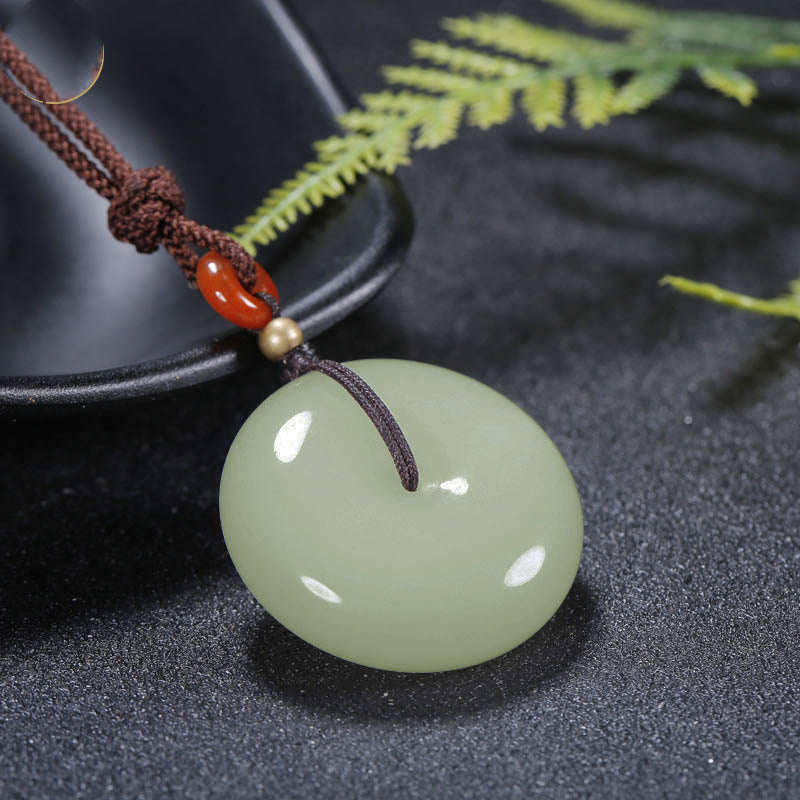 Fortune Jewel Round Hetian White Jade Peace Buckle Blessing Necklace Pendant