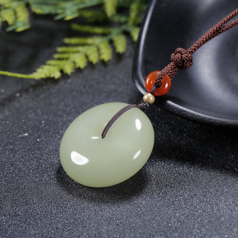 Fortune Jewel Round Hetian White Jade Peace Buckle Blessing Necklace Pendant