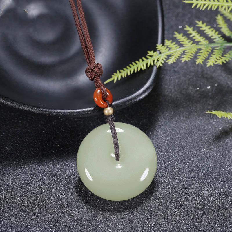 Fortune Jewel Round Hetian White Jade Peace Buckle Blessing Necklace Pendant