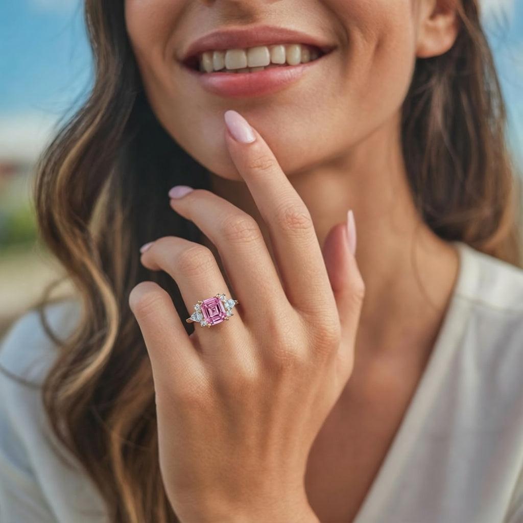 Celestine‘s Clarity | 2CT Asscher Pink Sapphire Solitaire Ring