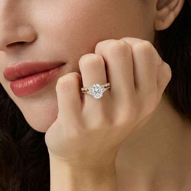 Victoria’s Glory | 2CT Vintage Oval Cut Diamond Cluster Bridal Set 2pcs
