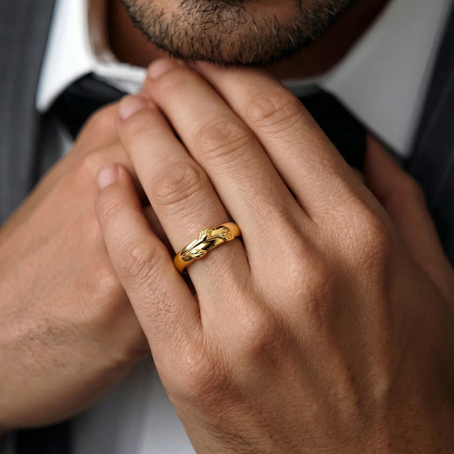 Zinnia’s Meadow | Oval Cut Moss Agate Leafy Gold Couple Ring Set 3pcs