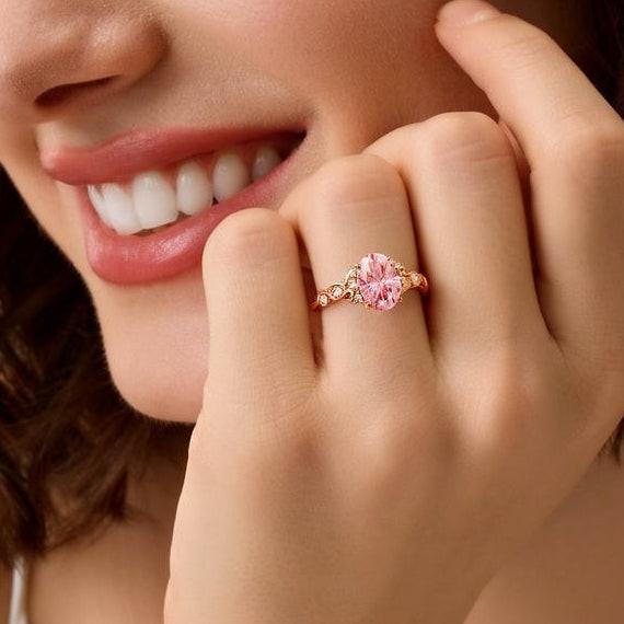 Aurora’s Blush | Sparkle Cut Pink Sapphire Leaf Engagement Ring