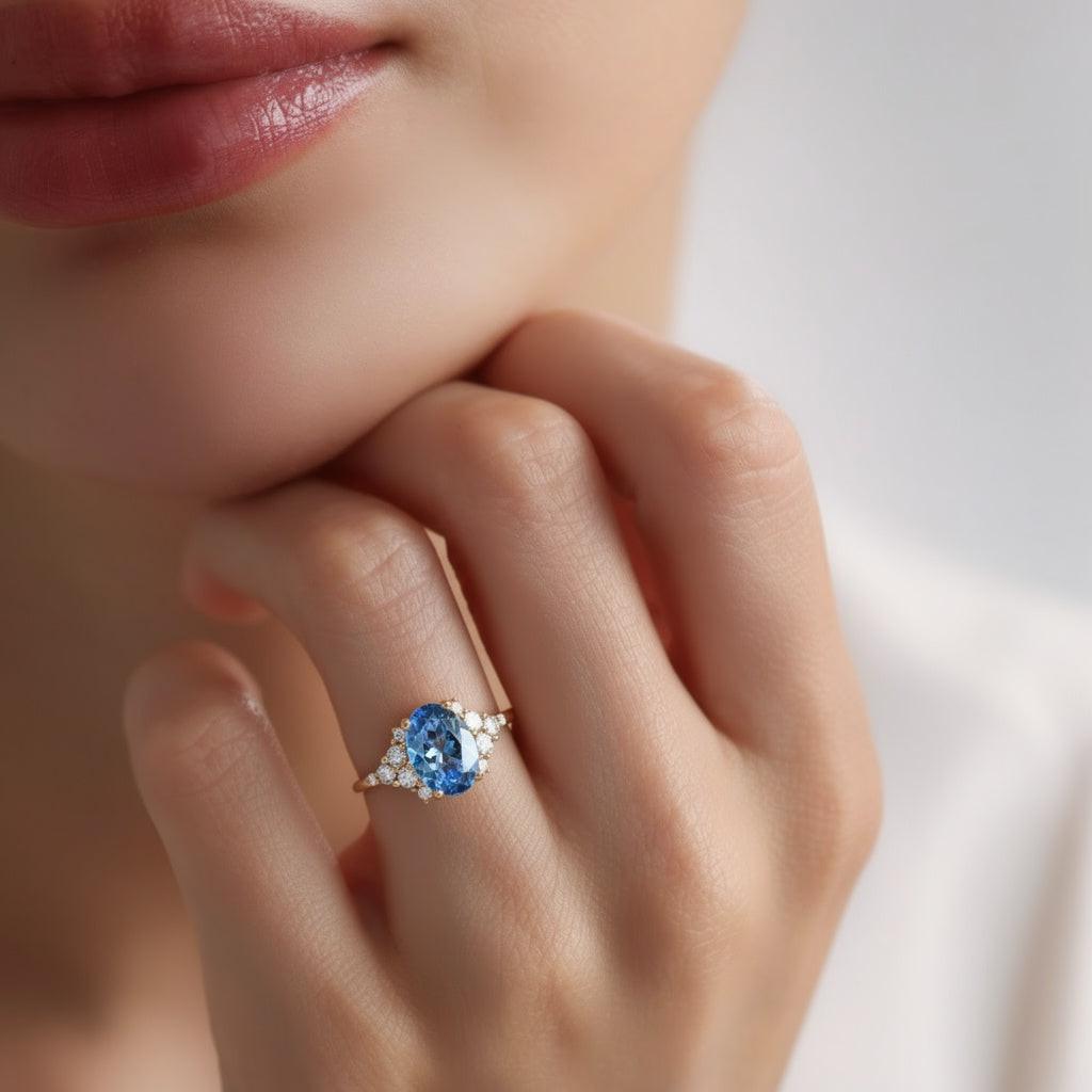 Celeste’s Tide | 2CT Oval Aquamarine Solitaire Engagement Ring