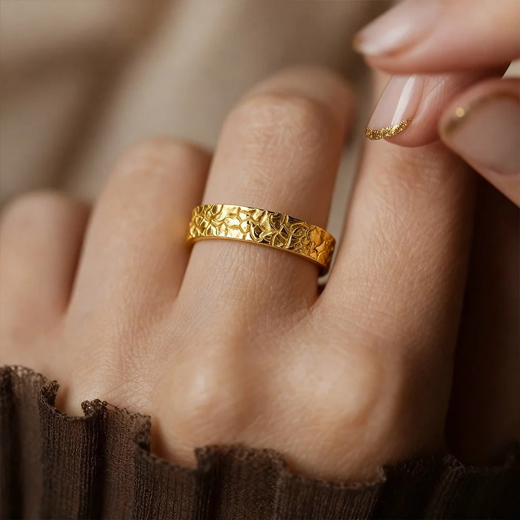 Genevieve‘s Bedrock | Stone Textured Wedding Band Duo