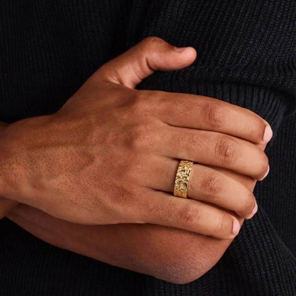 Genevieve‘s Bedrock | Stone Textured Wedding Band Duo