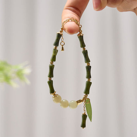 Fortune Jewel Bamboo Bufferfly Peridot Hetian Jade Bead Peace Bracelet