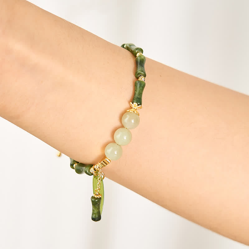 Fortune Jewel Bamboo Bufferfly Peridot Hetian Jade Bead Peace Bracelet