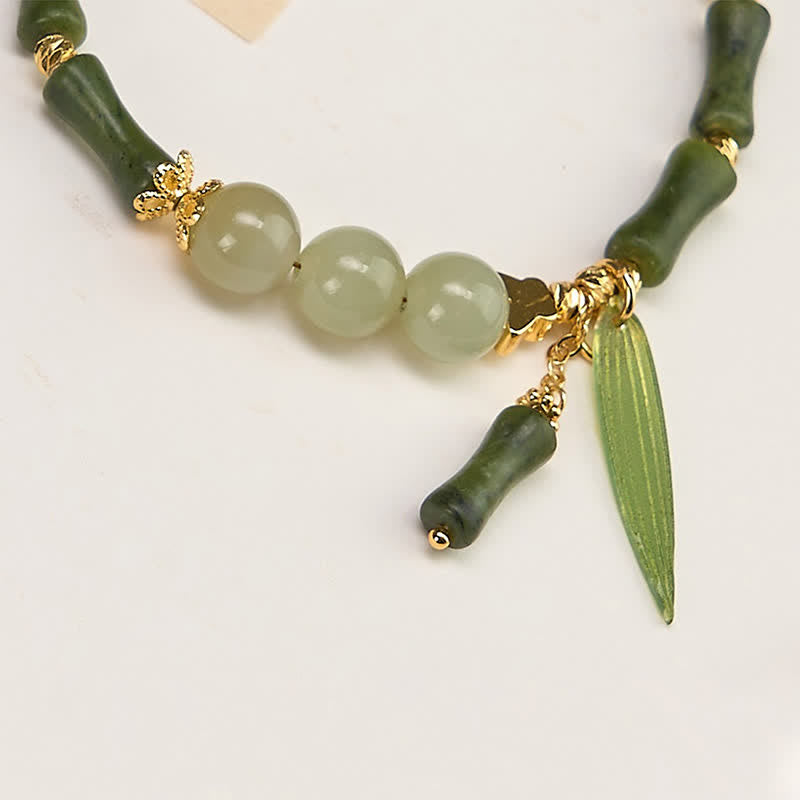 Fortune Jewel Bamboo Bufferfly Peridot Hetian Jade Bead Peace Bracelet